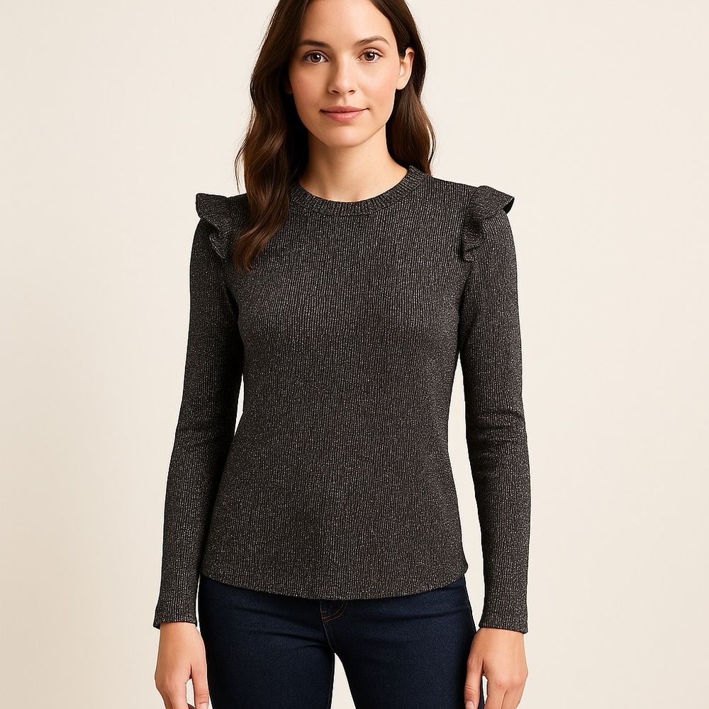 GAP Metallic Silver and Black Long Sleeve Top Size Small